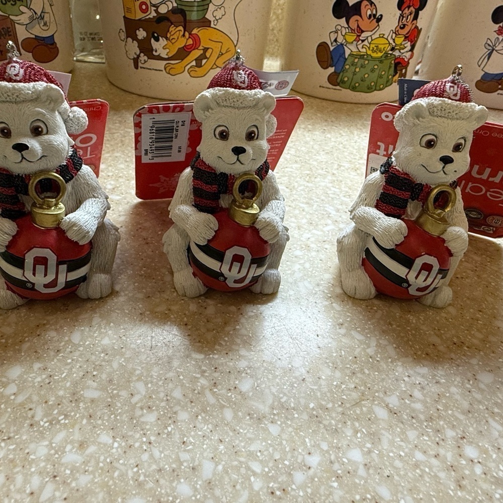 3 UO OKLAHOMA UNIVERSITY SOONERS BEAR CHRISTMAS TEAM ORNAMENT SET of 3 BRAND NEW - Picture 3 of 8
